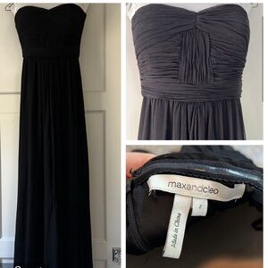 Max & Cleo Chiffon Ruched Black Strapless Gown - like new